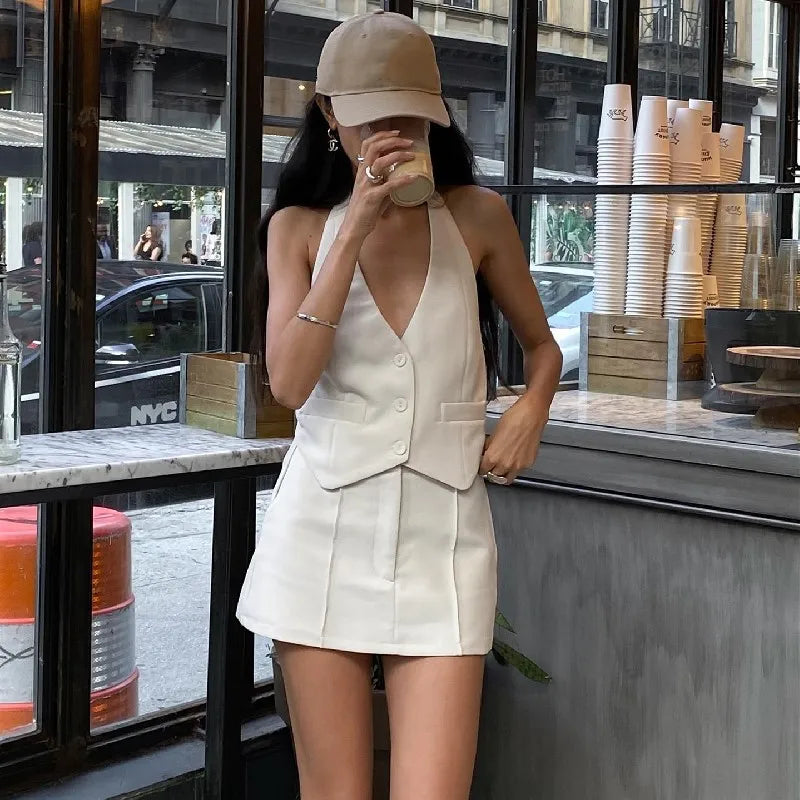 2 Piece Set- Fashion Casual V-Neck Sleeveless Suit Tank Top with High-Waist Bodycon