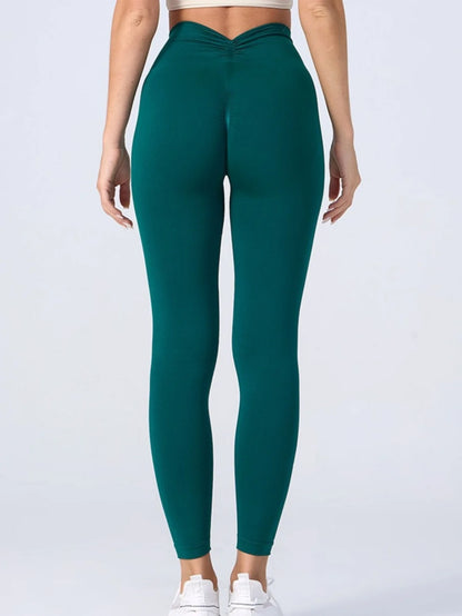 Seamless High Waist Sports Pants, Peach Hip Lift Back, V-Fold,