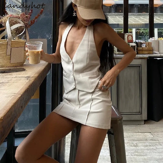 2 Piece Set- Fashion Casual V-Neck Sleeveless Suit Tank Top with High-Waist Bodycon