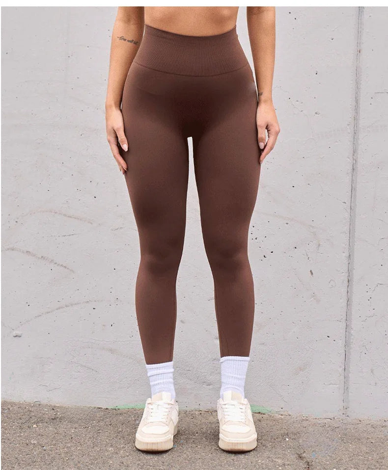 Seamless High Waist Sports Pants, Peach Hip Lift Back, V-Fold,