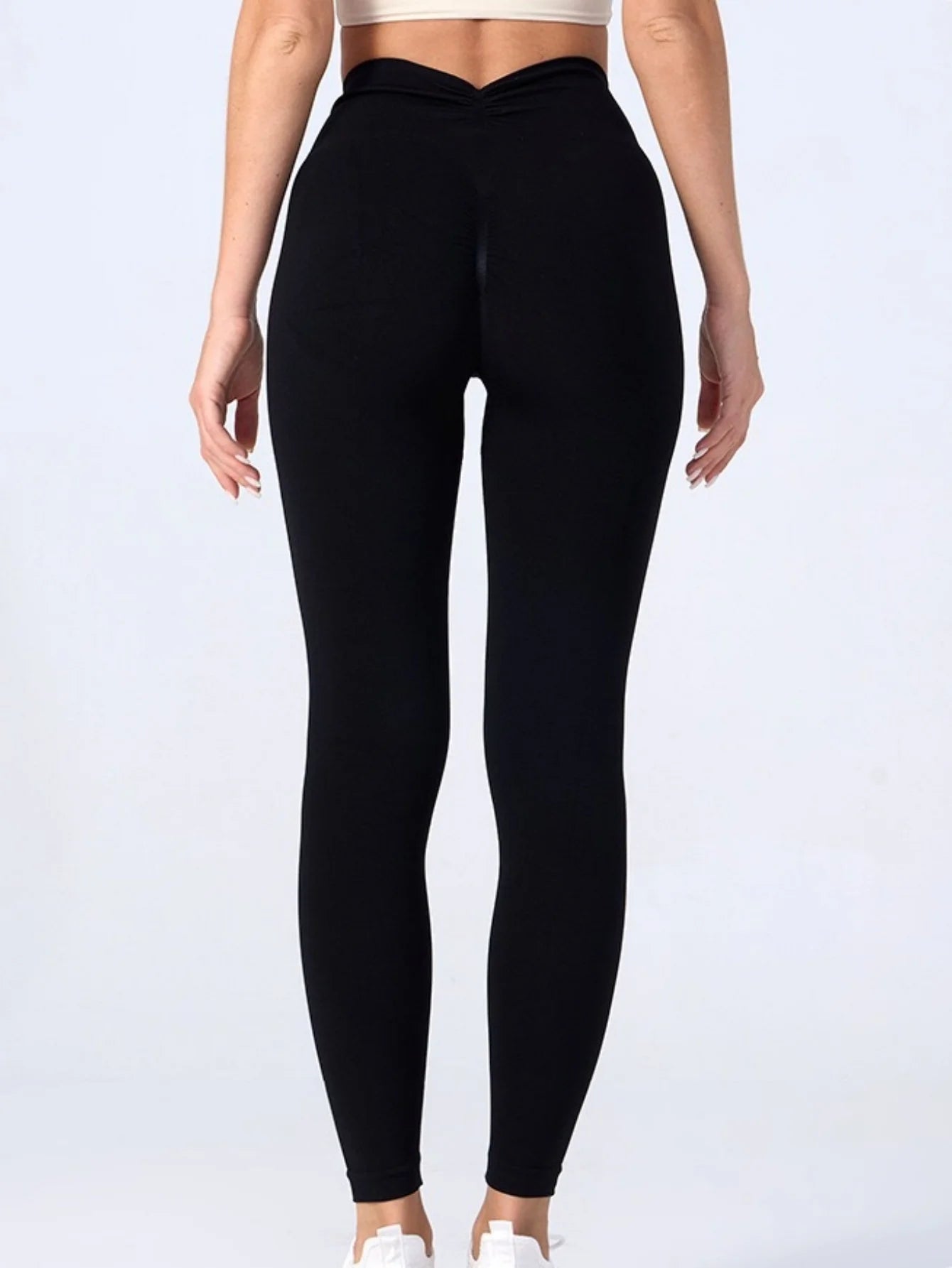 Seamless High Waist Sports Pants, Peach Hip Lift Back, V-Fold,