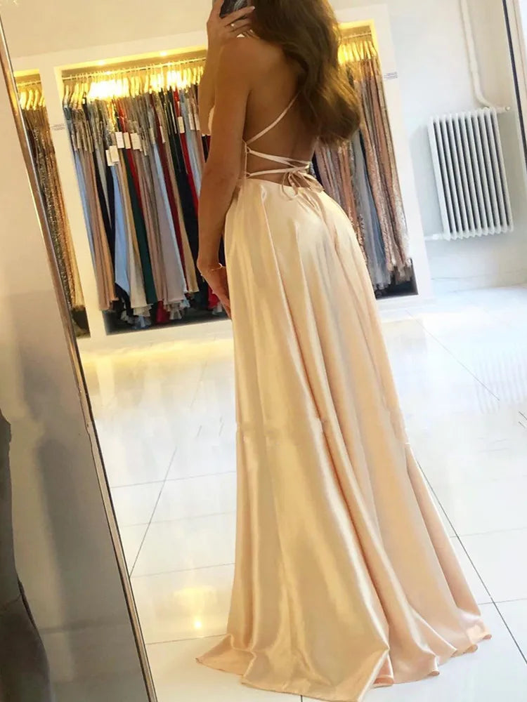 Elegant Women Maxi Beach Satin Dress