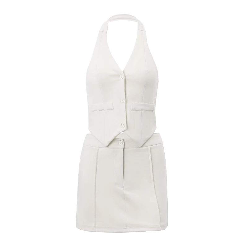 2 Piece Set- Fashion Casual V-Neck Sleeveless Suit Tank Top with High-Waist Bodycon