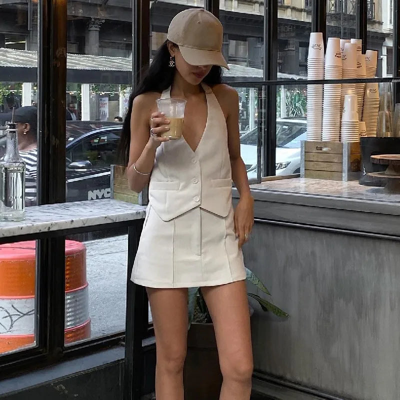 2 Piece Set- Fashion Casual V-Neck Sleeveless Suit Tank Top with High-Waist Bodycon