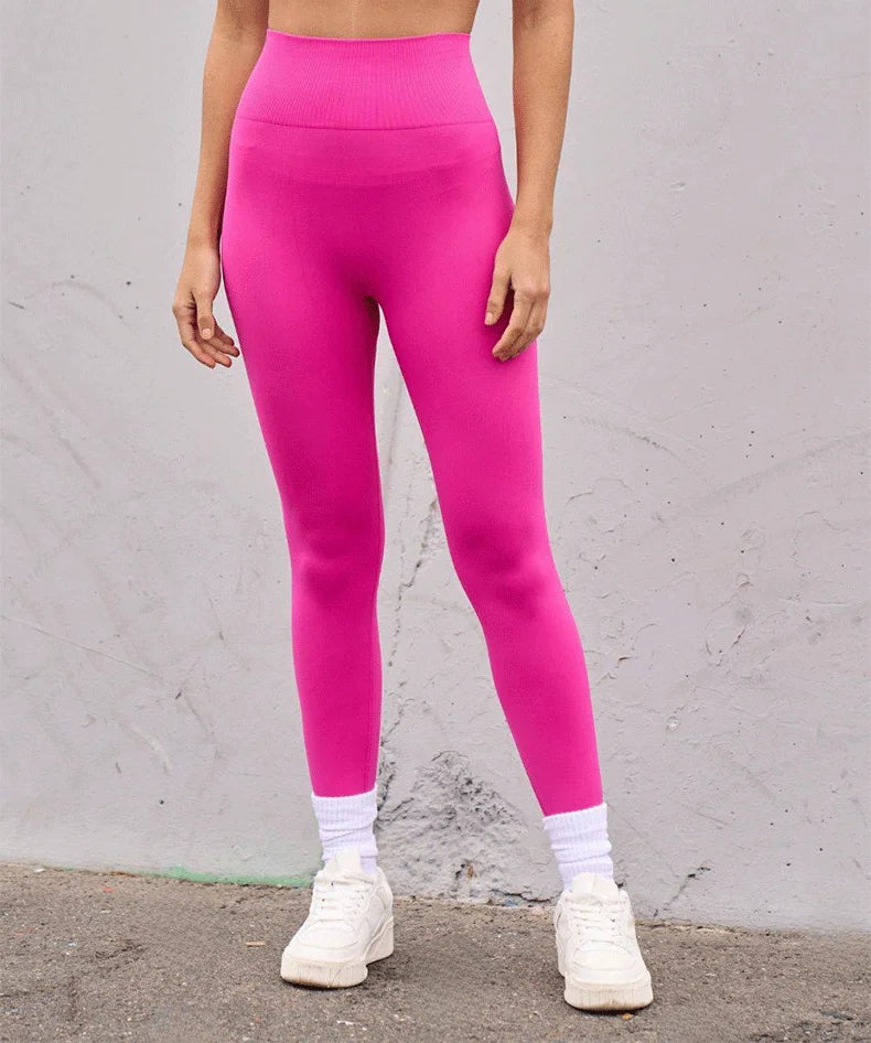 Seamless High Waist Sports Pants, Peach Hip Lift Back, V-Fold,